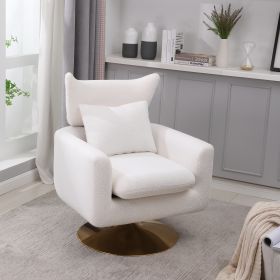 Swivel Accent Chair, White Teddy Fabric